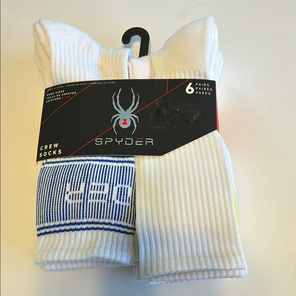 Spyder White Crew Socks 6 pairs for Men 6-12 - Picture 1 of 5